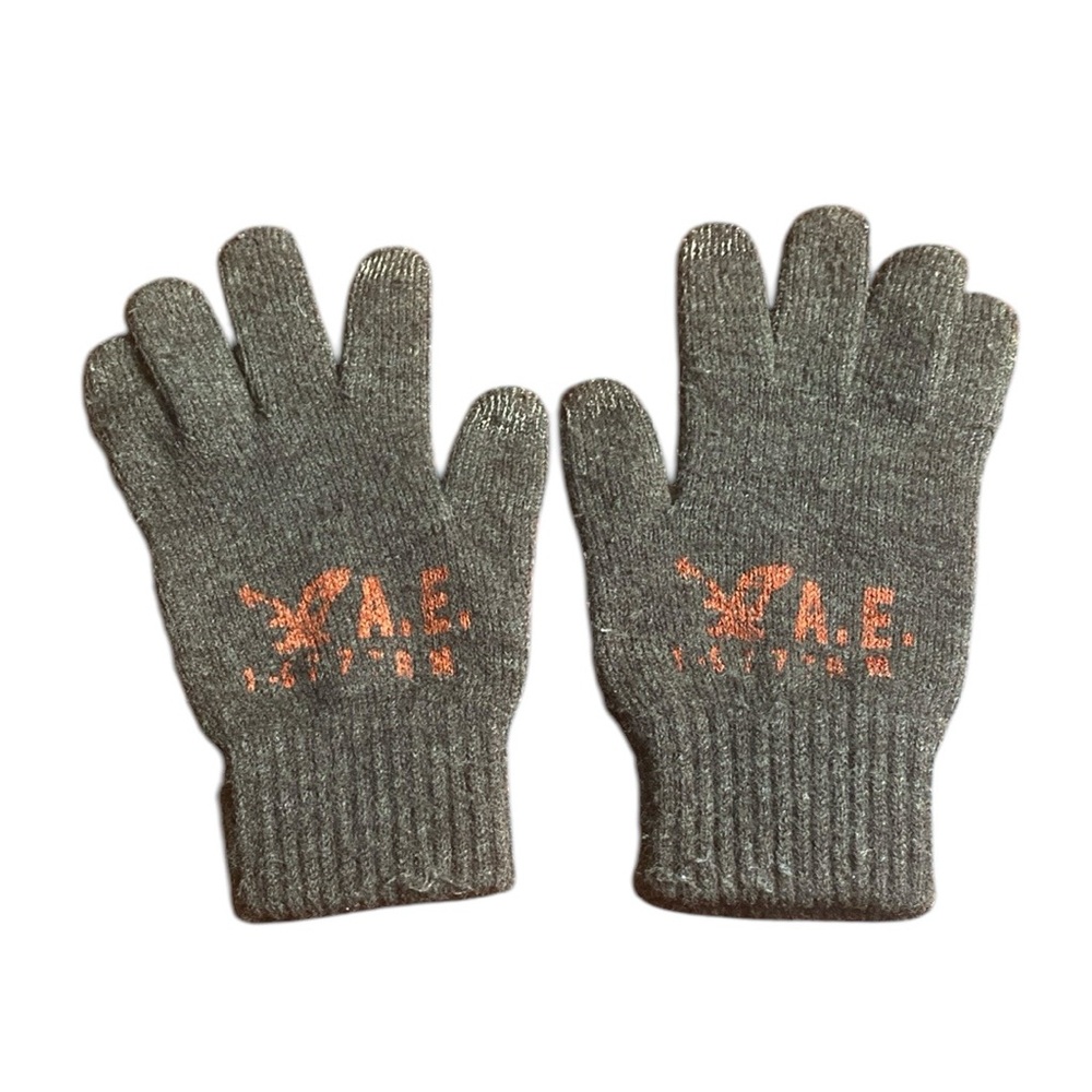 American Eagle Outfitters Gray Knit Gloves with Orange Logo